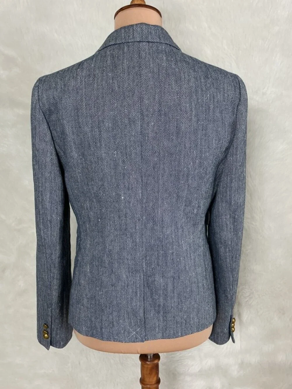 J. Crew Dalton Blue & White Herringbone Italian Cotton Linen Blazer NWOT 6